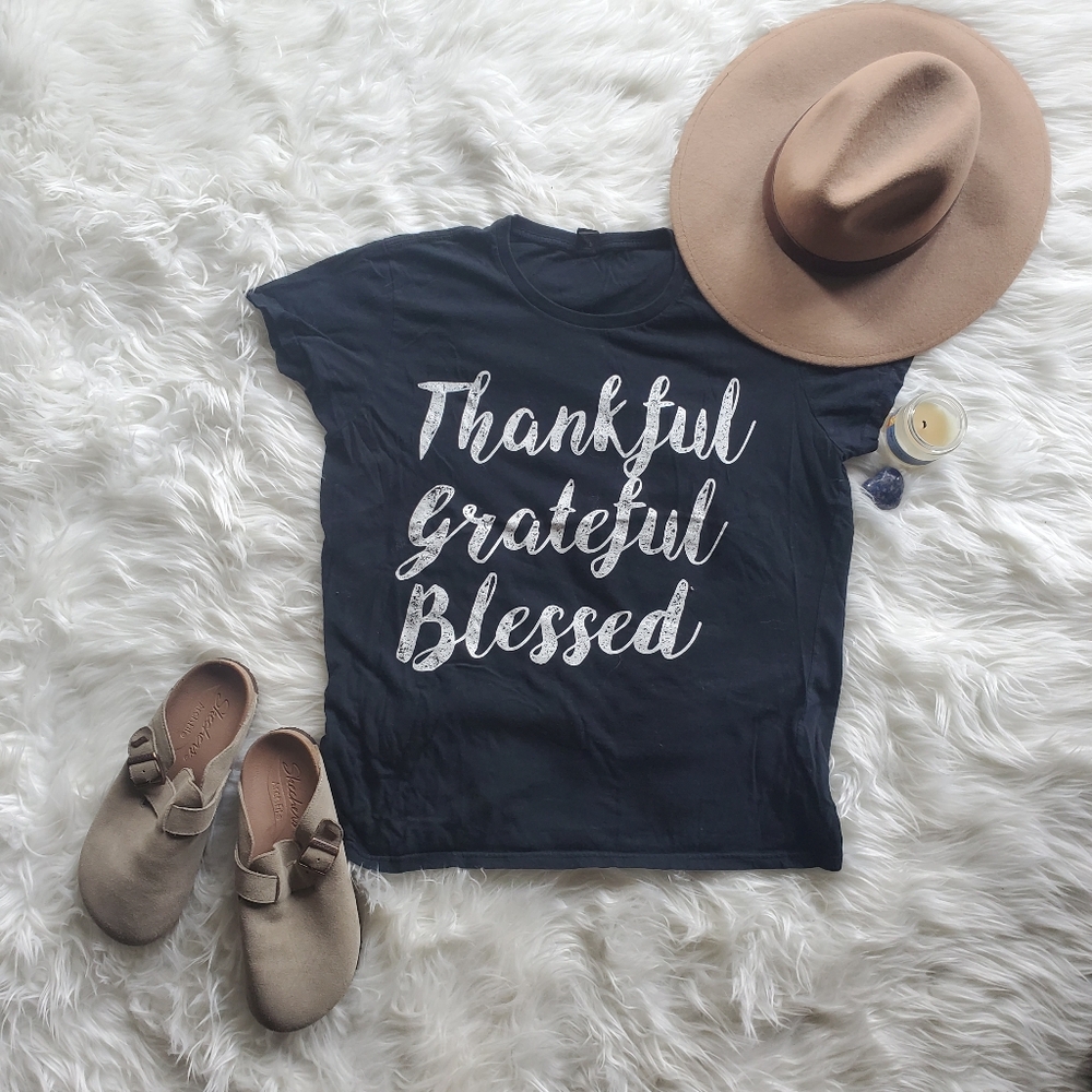 Anvil Thankful Grateful Blessed Women's Black T-shirt